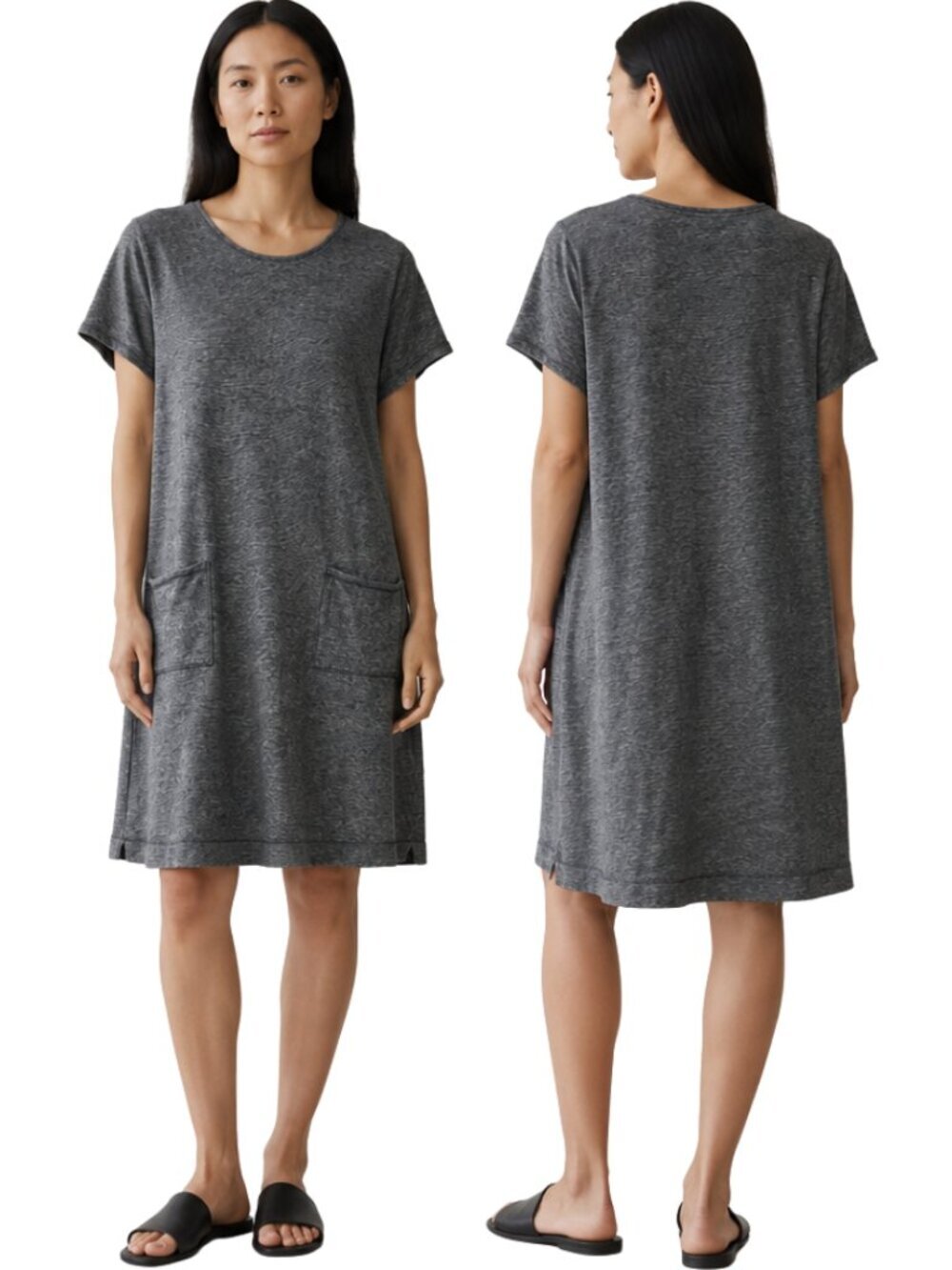 Eileen Fisher Organic Cotton Hemp Boxy T-Shirt Dress Women's Medium Gray NWOT